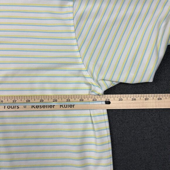 Fennec Polo Shirt Mens XL White Yellow Blue Striped Golf The Bridges Golf Club - Picture 7 of 8